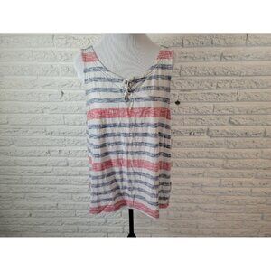 Fourth of July Chaps Womens Top XXL Plus Tank Patriotic Red Stripe Muted STR181E